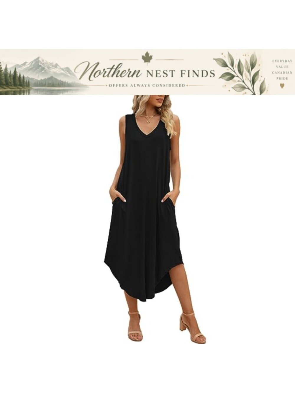 Sleeveless Maxi Dress with Pockets V-Neck Loose Casual Summer